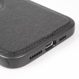 Coque iPhone 13 Pro Max - Premium Cuir avec surpiqûres et trou   - Noir