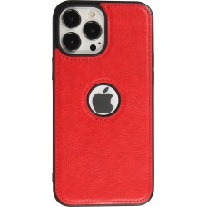 iPhone 13 Pro Max Case Hülle - Premium Leder mit Ziernähten und Loch   - Rot