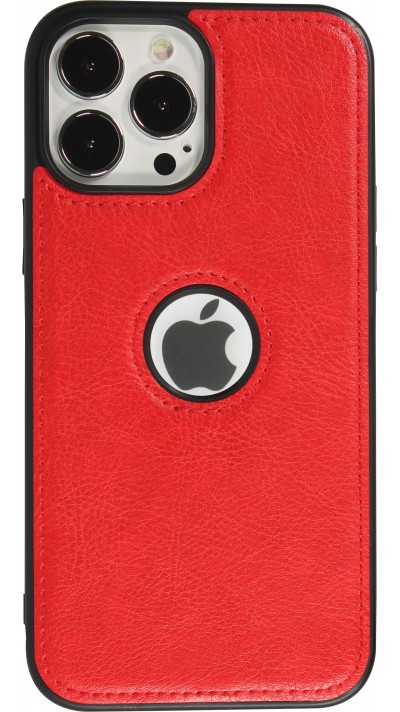 iPhone 13 Pro Max Case Hülle - Premium Leder mit Ziernähten und Loch   - Rot