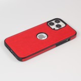 iPhone 13 Pro Max Case Hülle - Premium Leder mit Ziernähten und Loch   - Rot