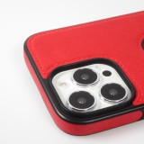 iPhone 13 Pro Max Case Hülle - Premium Leder mit Ziernähten und Loch   - Rot