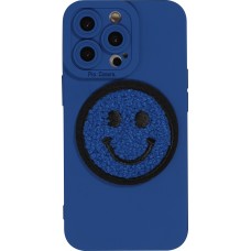 Coque iPhone 13 Pro Max - Silicone avec batch smiley et protection de la caméra - Bleu foncé