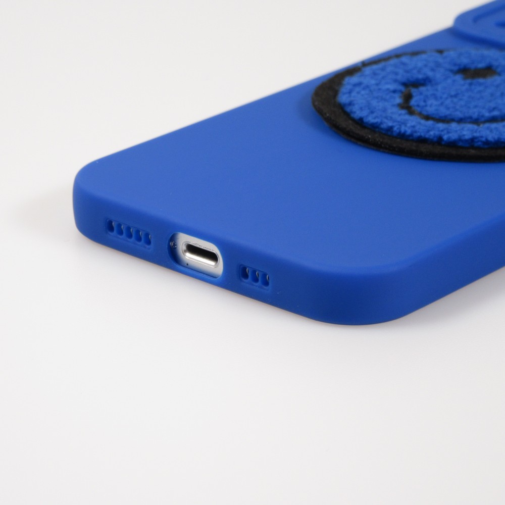Coque iPhone 13 Pro Max - Silicone avec batch smiley et protection de la caméra - Bleu foncé