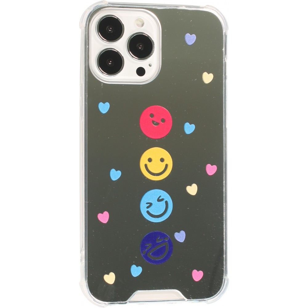 Coque iPhone 13 Pro - silicone bumper avec coins renforcés miroir - Emoji