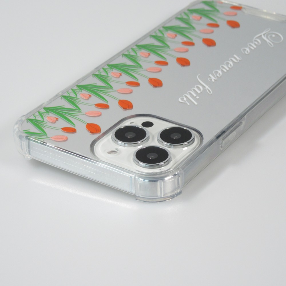 Coque iPhone 13 Pro Max - silicone bumper avec coins renforcés miroir - Love