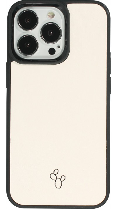 iPhone 13 Pro Case Hülle - NOPAAL Hülle aus echtem Kaktusleder mit Silikon Rand TPU - Weiss