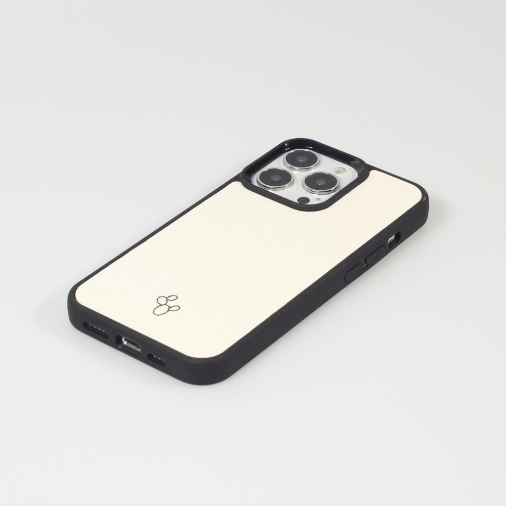 iPhone 13 Pro Case Hülle - NOPAAL Hülle aus echtem Kaktusleder mit Silikon Rand TPU - Weiss