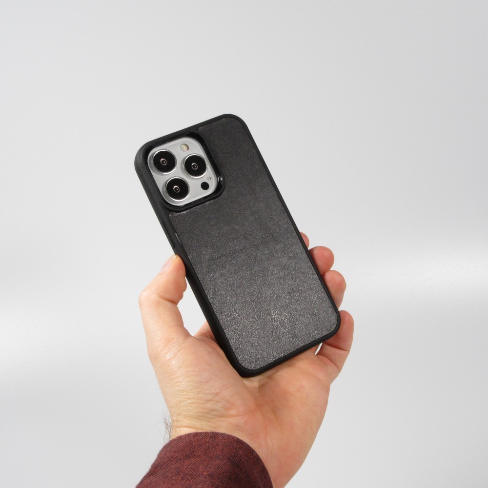 iPhone 13 Pro Case Hülle - NOPAAL Hülle aus echtem Kaktusleder mit Silikon Rand TPU - Schwarz