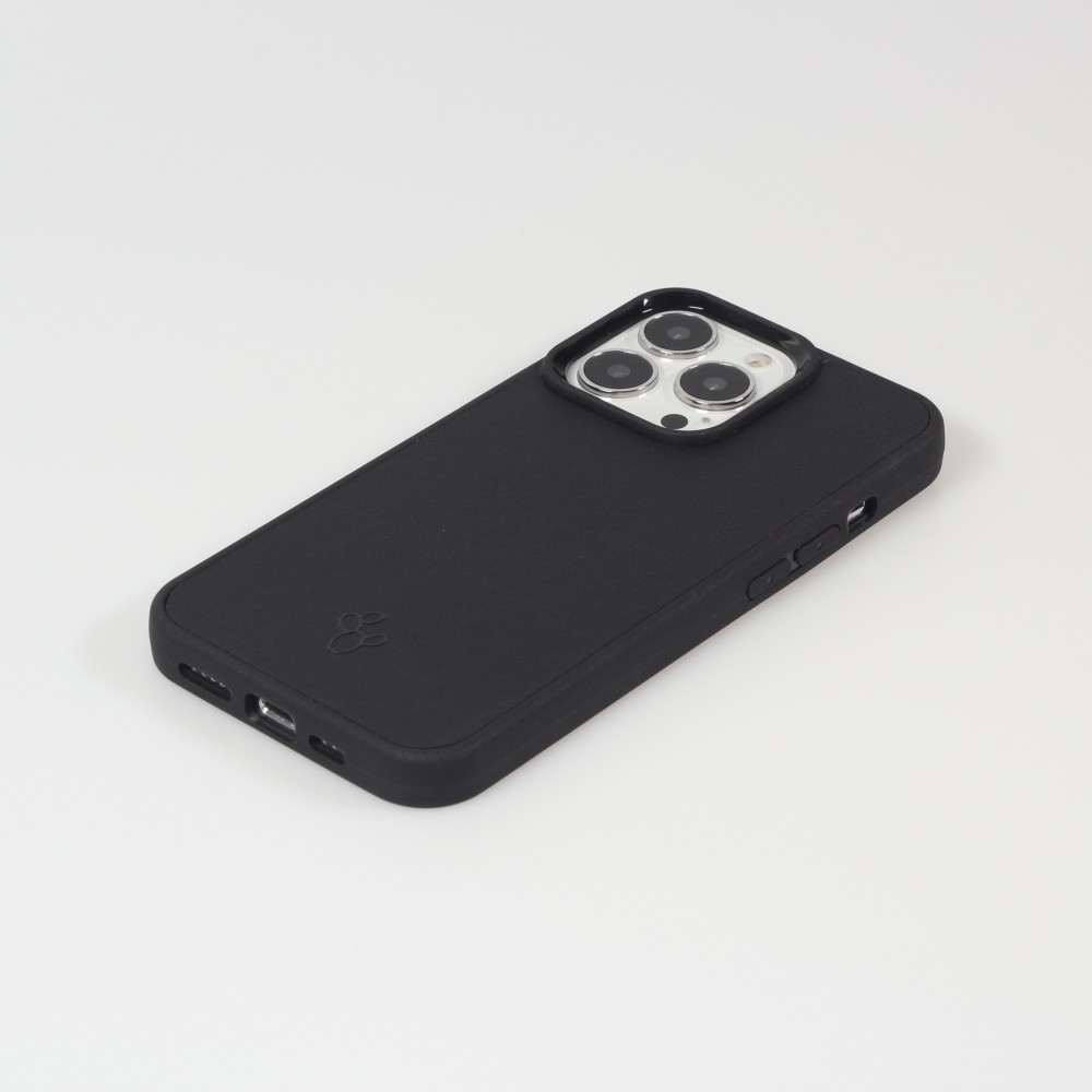 iPhone 13 Pro Case Hülle - NOPAAL Hülle aus echtem Kaktusleder mit Silikon Rand TPU - Schwarz