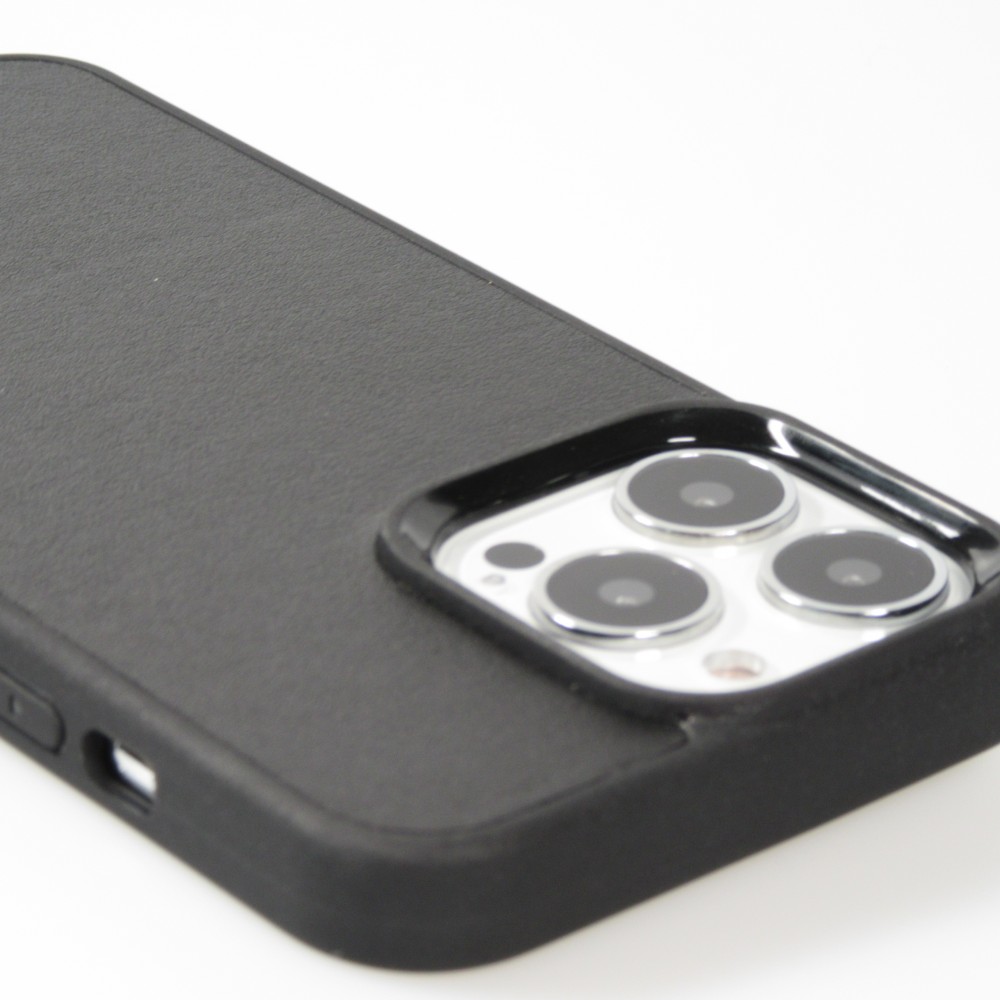 iPhone 13 Pro Case Hülle - NOPAAL Hülle aus echtem Kaktusleder mit Silikon Rand TPU - Schwarz