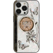 iPhone 13 Pro Case Hülle - Perlmutt Schmetterling Strass mit Videounterstützung - Weiss