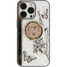 iPhone 13 Pro Max Case Hülle - Perlmutt Schmetterling Strass mit Videounterstützung - Weiss