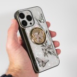 iPhone 13 Pro Case Hülle - Perlmutt Schmetterling Strass mit Videounterstützung - Weiss