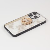 Coque iPhone 13 Pro - Nacre papillon strass avec support vidéo - Blanc