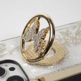 iPhone 13 Pro Case Hülle - Perlmutt Schmetterling Strass mit Videounterstützung - Weiss