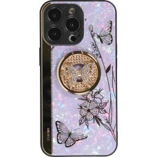 iPhone 13 Pro Case Hülle - Perlmutt Schmetterling Strass mit Videounterstützung - Violett