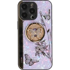 iPhone 13 Pro Max Case Hülle - Perlmutt Schmetterling Strass mit Videounterstützung - Violett