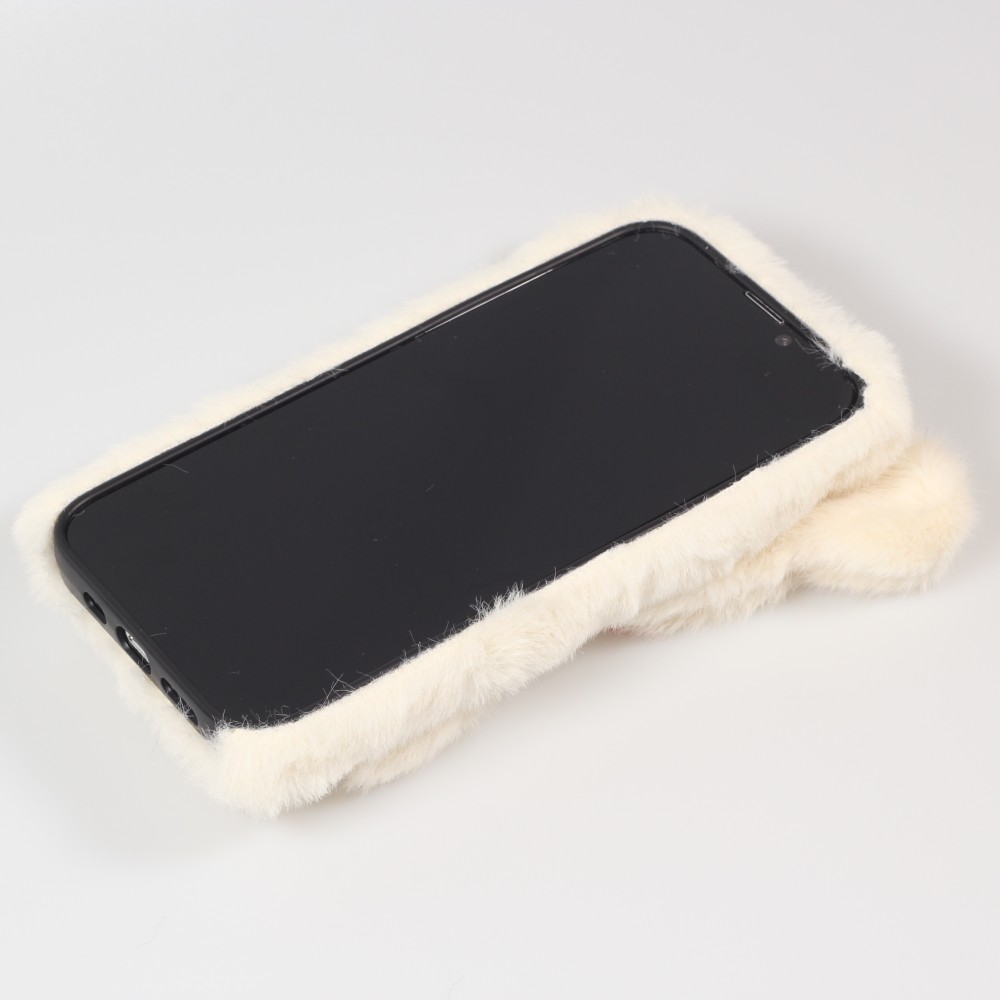Coque iPhone 13 Pro Max - Peluche 3D Ourson ruban - Blanc