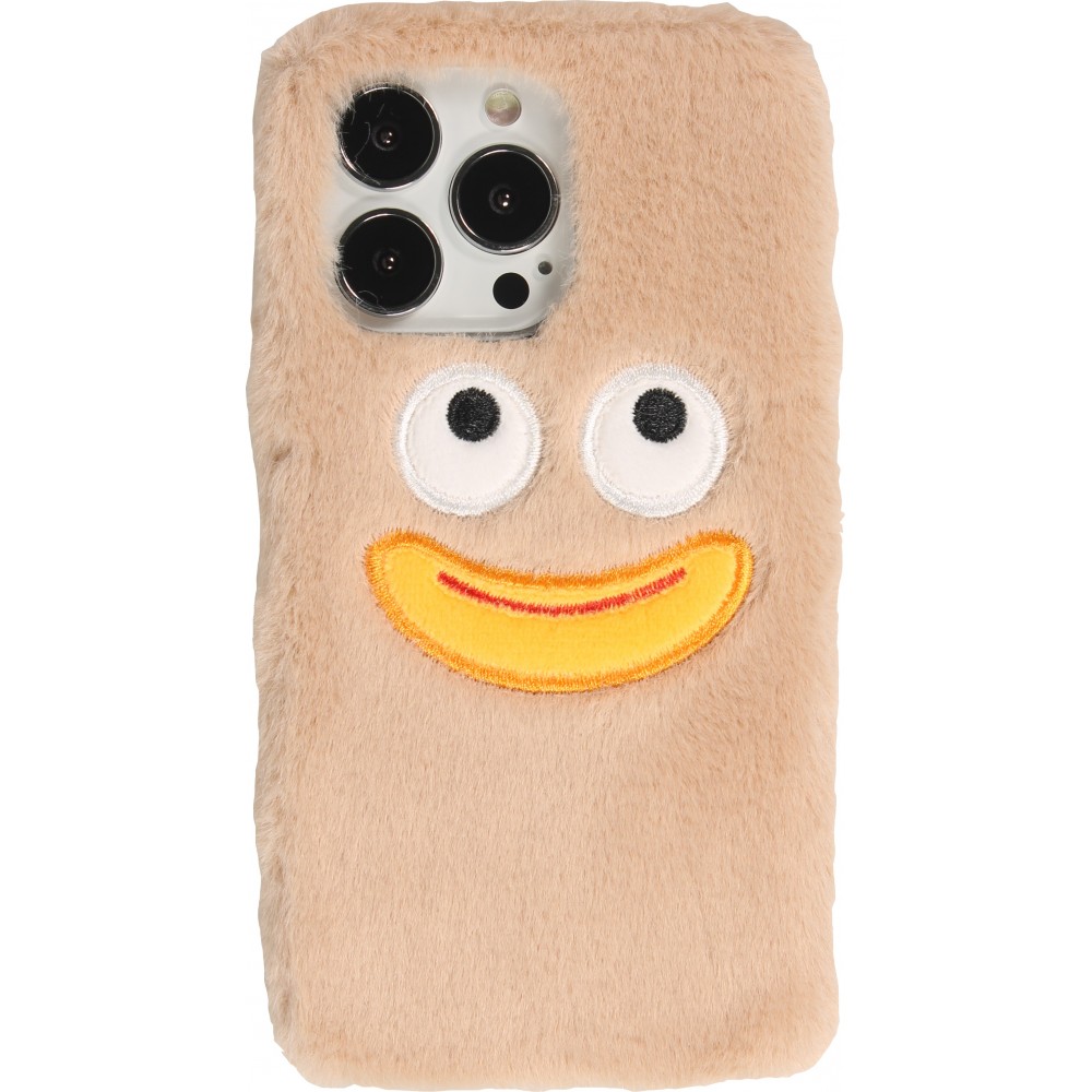 iPhone 13 Pro Case Hülle - Plüsch Smile - Hell- Braun