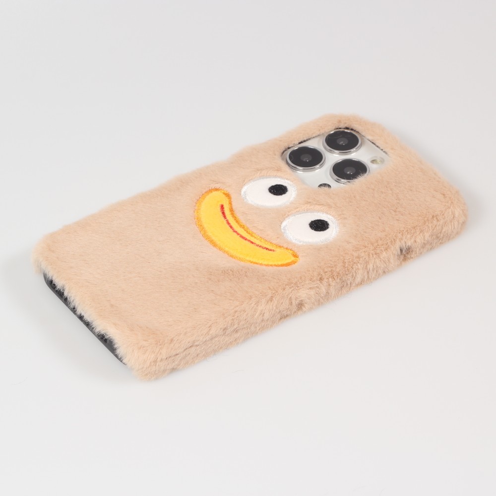 iPhone 13 Pro Case Hülle - Plüsch Smile - Hell- Braun