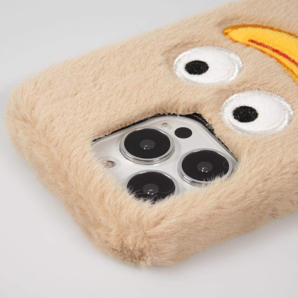 iPhone 13 Pro Case Hülle - Plüsch Smile - Hell- Braun