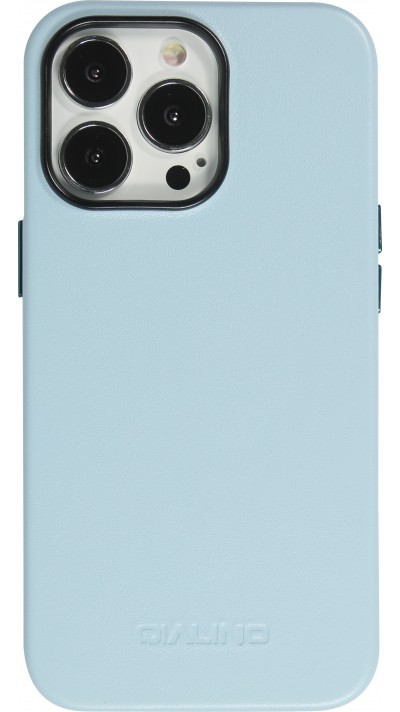 Coque iPhone 13 Pro Max - Qialino cuir véritable (compatible MagSafe) - Bleu clair