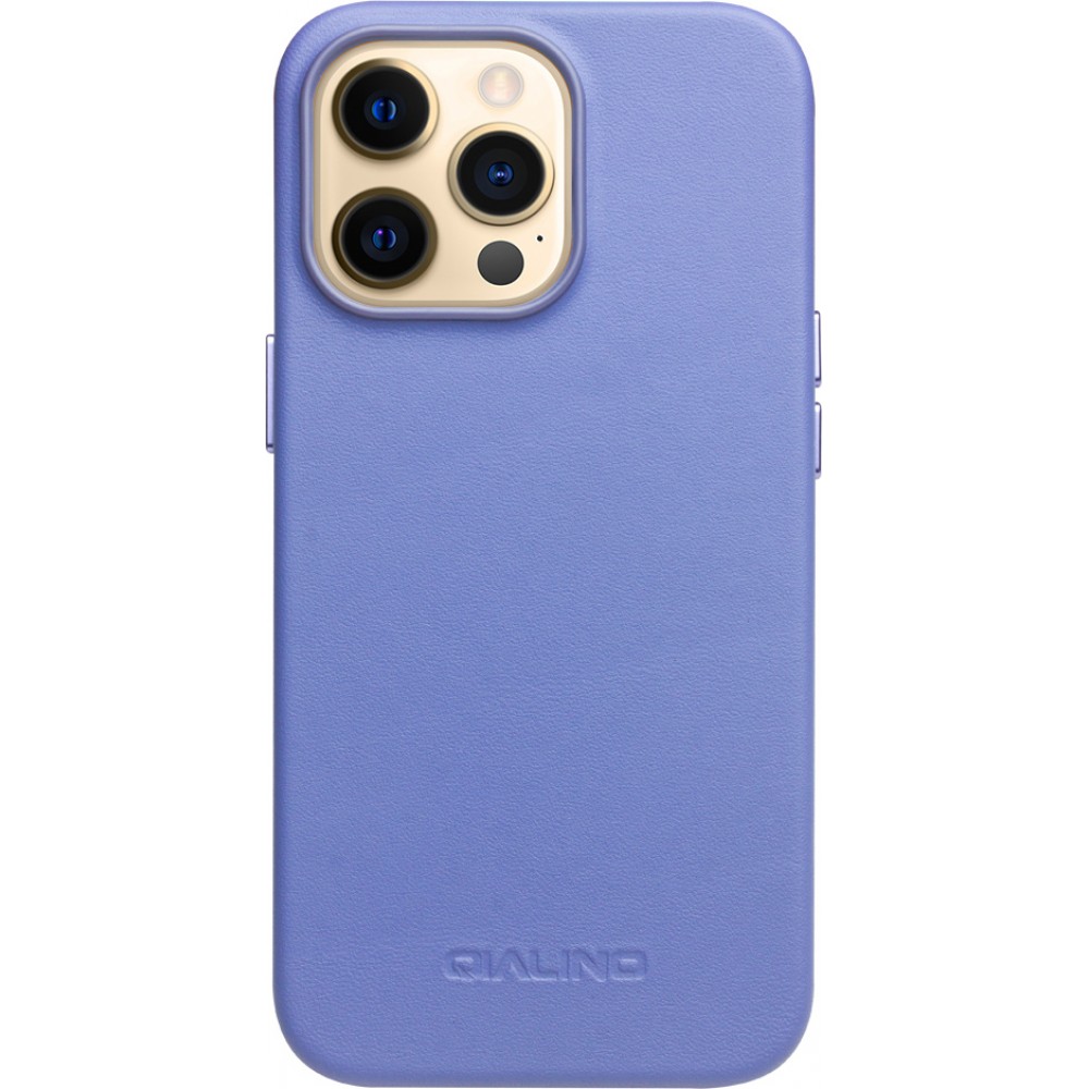 Coque iPhone 13 Pro Max - Qialino cuir véritable (compatible MagSafe) - Bleu