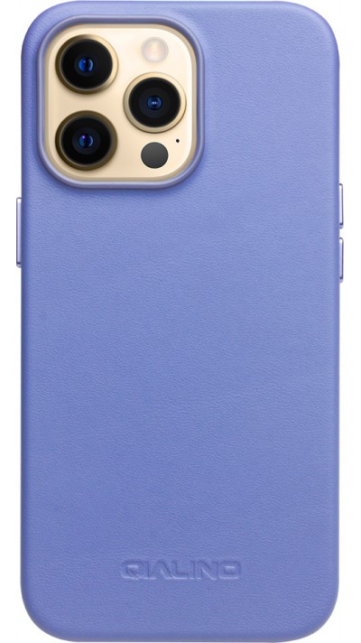 Coque iPhone 13 Pro Max - Qialino cuir véritable (compatible MagSafe) - Bleu