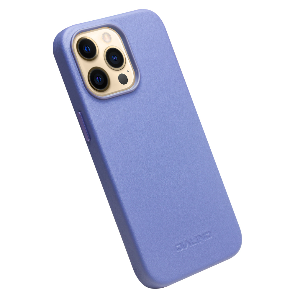 Coque iPhone 13 Pro - Qialino cuir véritable (compatible MagSafe) - Bleu