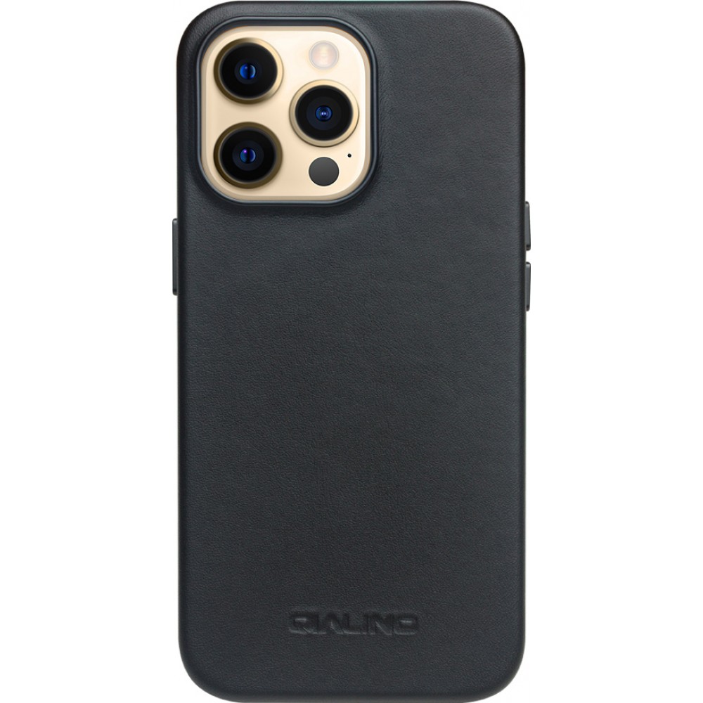 Coque iPhone 13 Pro Max - Qialino cuir véritable (compatible MagSafe) - Noir