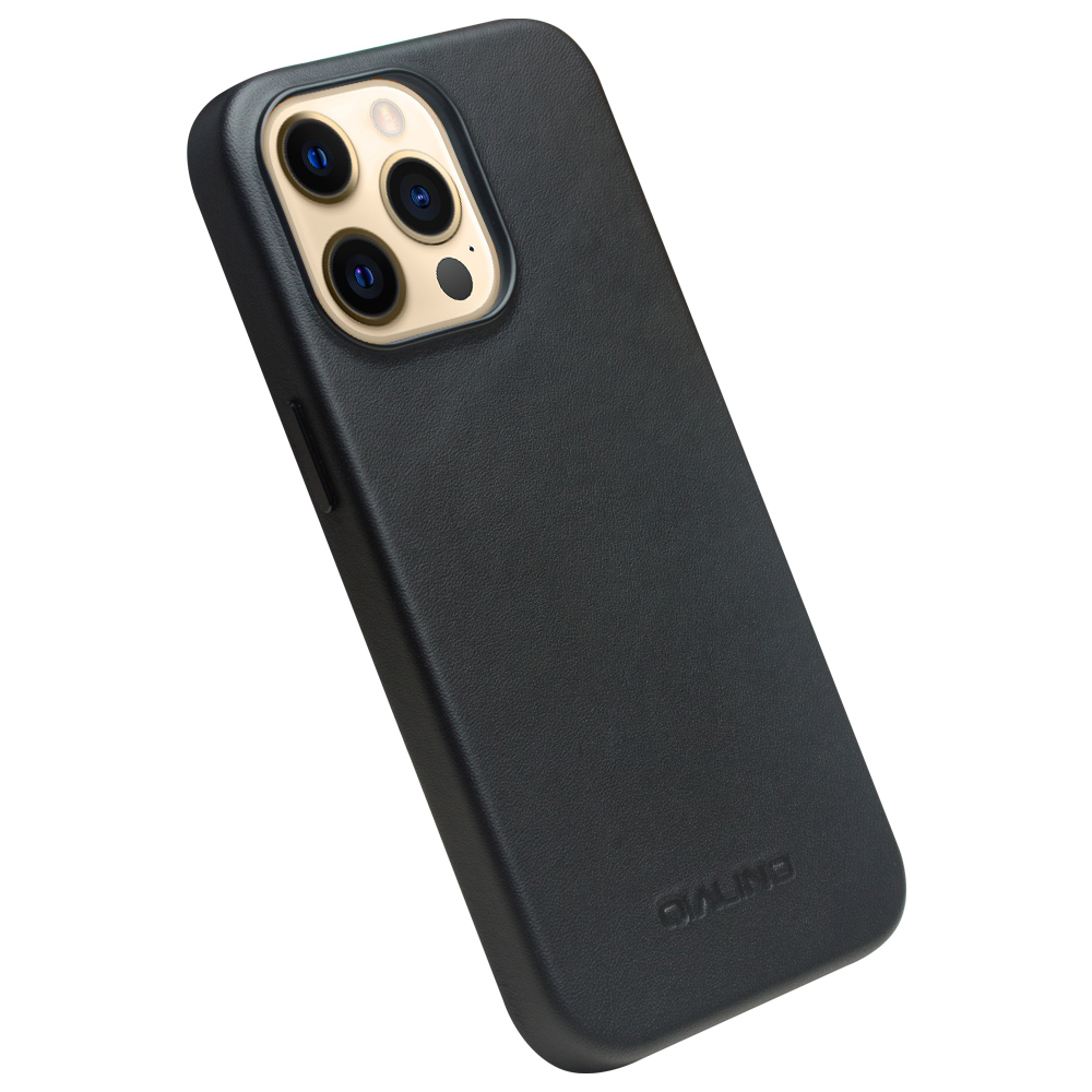 Coque iPhone 13 Pro - Qialino cuir véritable (compatible MagSafe) - Noir