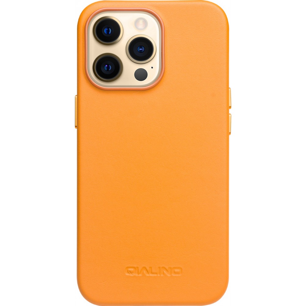 Coque iPhone 13 Pro Max - Qialino cuir véritable (compatible MagSafe) - Orange