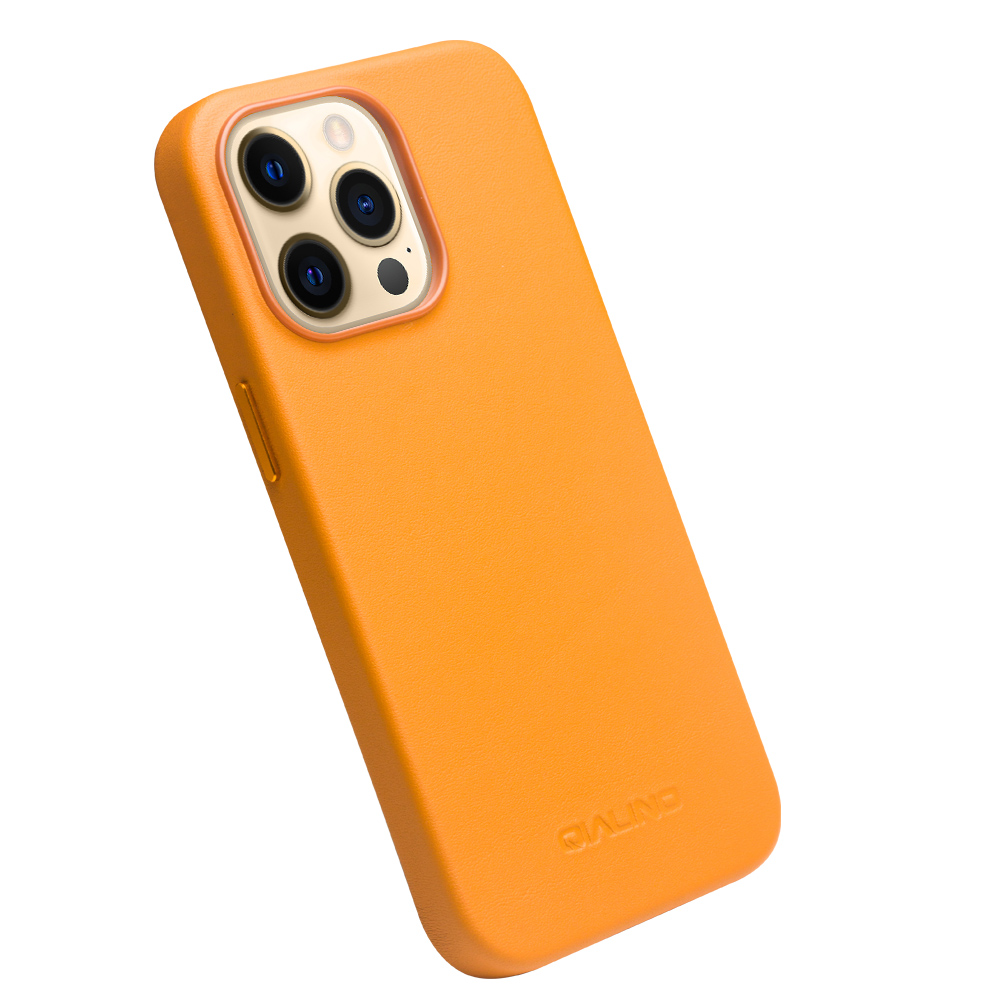 iPhone 13 Pro Case Hülle - Qialino Echtleder (MagSafe kompatibel) - Orange