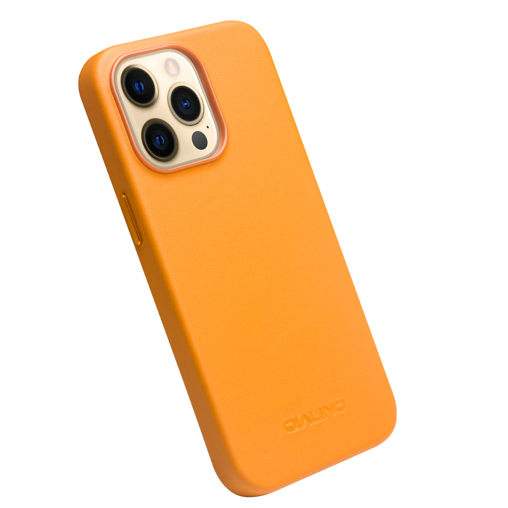 iPhone 13 Pro Max Case Hülle - Qialino Echtleder (MagSafe kompatibel) - Orange