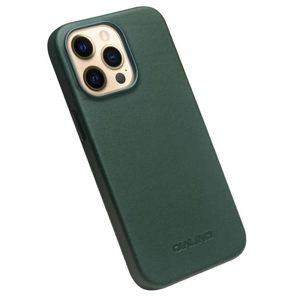 Coque iPhone 13 Pro - Qialino cuir véritable (compatible MagSafe) - Vert