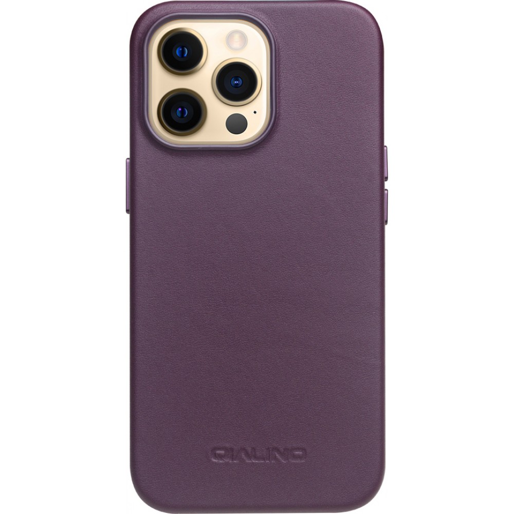 Coque iPhone 13 Pro Max - Qialino cuir véritable (compatible MagSafe) - Violet