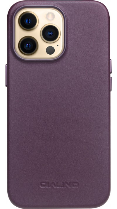 Coque iPhone 13 Pro Max - Qialino cuir véritable (compatible MagSafe) - Violet