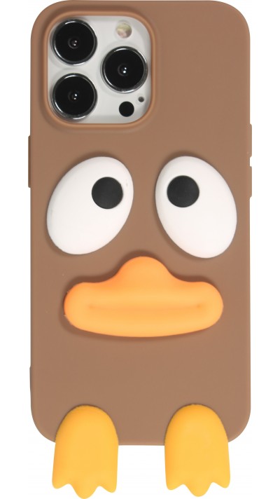 Coque iPhone 13 Pro Max - Silicone 3D canard - Brun