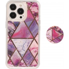 Coque iPhone 13 Pro - Silicone Gel stripes géométriques avec support de doigt à 3 positions - Liquid - Violet