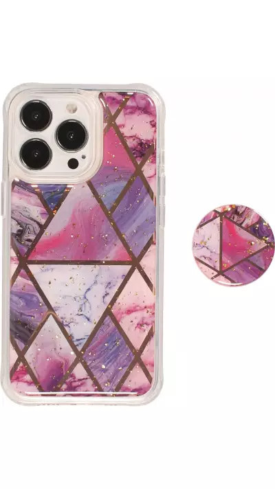 Coque iPhone 13 Pro - Silicone Gel stripes géométriques avec support de doigt à 3 positions - Liquid - Violet