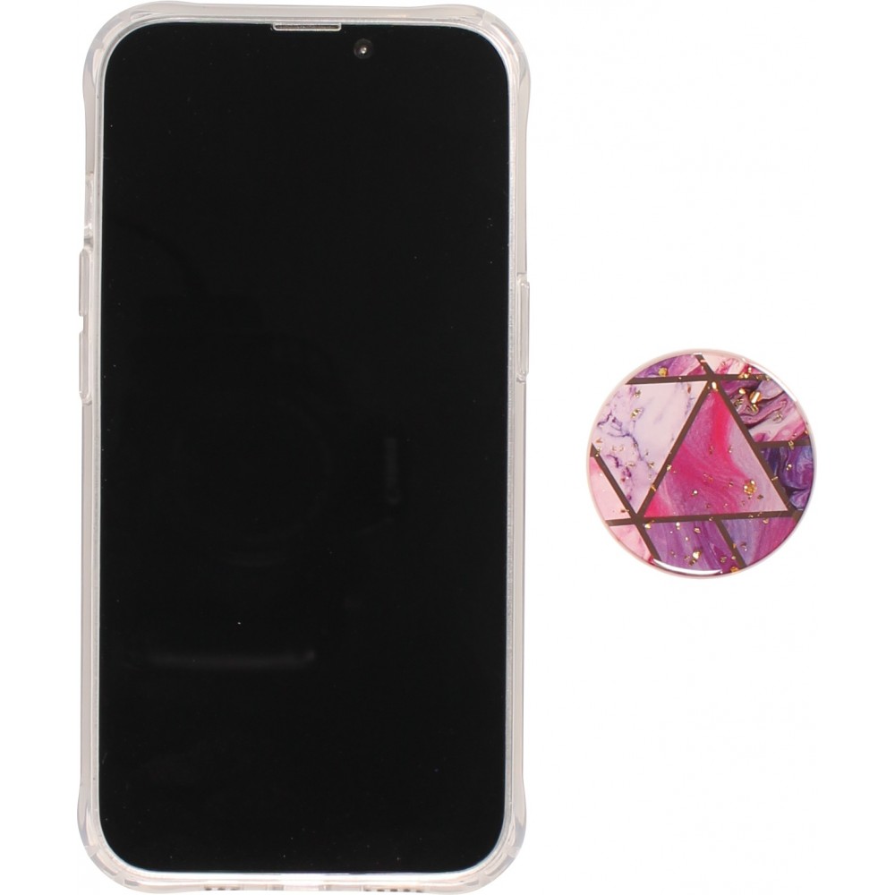 Coque iPhone 13 Pro - Silicone Gel stripes géométriques avec support de doigt à 3 positions - Liquid - Violet