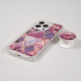 Coque iPhone 13 Pro - Silicone Gel stripes géométriques avec support de doigt à 3 positions - Liquid - Violet