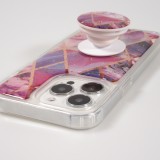 Coque iPhone 13 Pro - Silicone Gel stripes géométriques avec support de doigt à 3 positions - Liquid - Violet