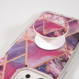 Coque iPhone 13 Pro - Silicone Gel stripes géométriques avec support de doigt à 3 positions - Liquid - Violet
