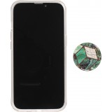 Coque iPhone 13 Pro - Silicone Gel stripes géométriques avec support de doigt à 3 positions - Marble - Turquoise