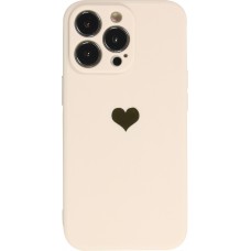 Coque iPhone 13 Pro Max - Silicone Mat Coeur doré - Beige