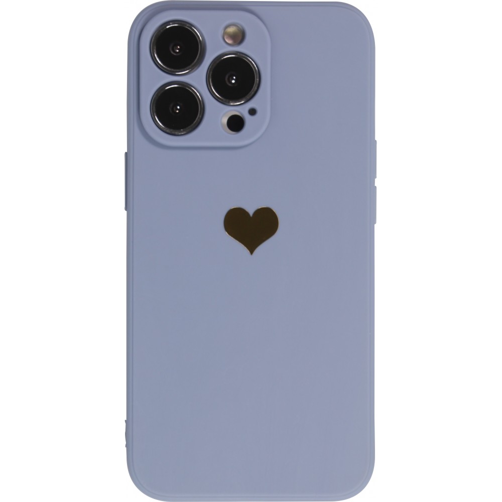 iPhone 13 Pro Max Case Hülle - Silikon Mat Herz gold - Blau