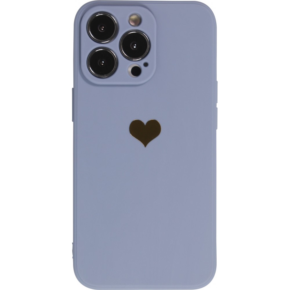 Coque iPhone 13 Pro - Silicone Mat Coeur doré - Bleu