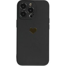 iPhone 13 Pro Max Case Hülle - Silikon Mat Herz gold - Schwarz