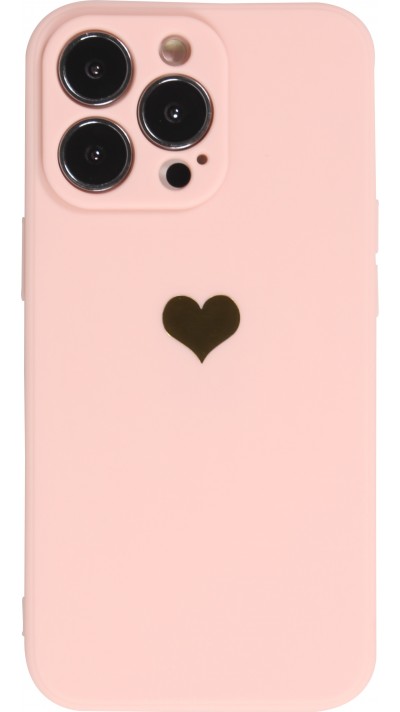 iPhone 13 Pro Max Case Hülle - Silikon Mat Herz gold - Rosa